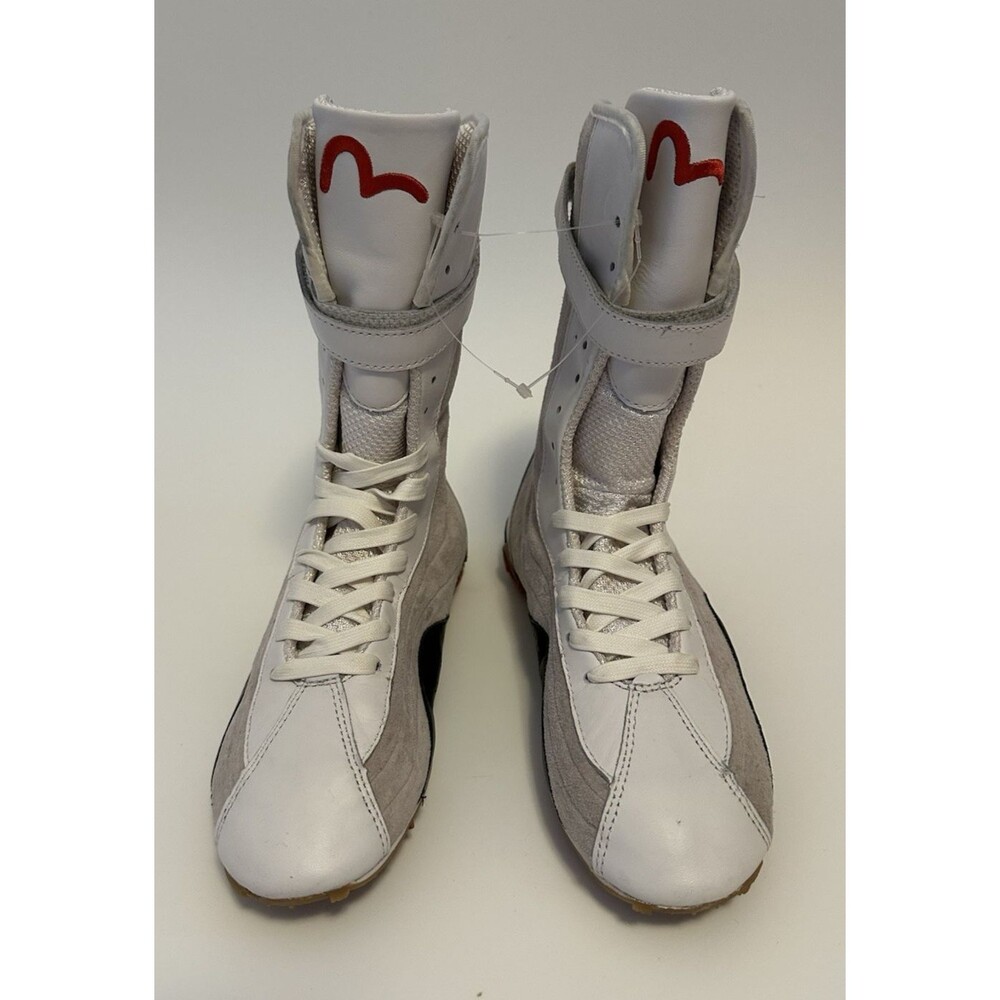 EVISU Y2K Vintage men boxing white leather lace up trainer high top sneakers